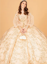 Glitter Print Puff Sleeve Ball Gown by Elizabeth K GL3071