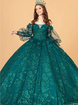 Glitter Print Puff Sleeve Ball Gown by Elizabeth K GL3071