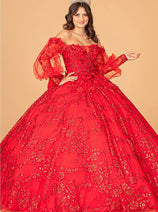Glitter Print Puff Sleeve Ball Gown by Elizabeth K GL3071