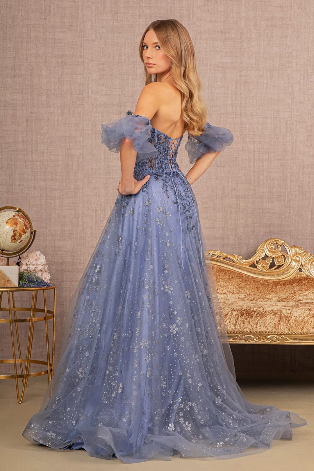 Glitter Print Puff Sleeve Gown by GLS Gloria GL3126 - Long Formal Dresses