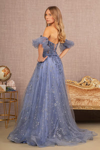 Glitter Print Puff Sleeve Gown by GLS Gloria GL3126 - Long Formal Dresses