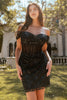Glitter Print Short Off Shoulder Dress by Elizabeth K GS3510 - XS / Black - Short Cocktail Dresses
