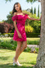 Glitter Print Short Off Shoulder Dress by Elizabeth K GS3510 - XS / Fuchsia - Short Cocktail Dresses