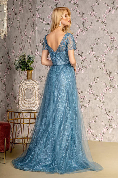Glitter Print Short Sleeve A-line Gown by GLS Gloria GL3493 - Long Formal Dresses