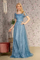Glitter Print Short Sleeve A-line Gown by GLS Gloria GL3493 - S / Smoky Blue - Long Formal Dresses