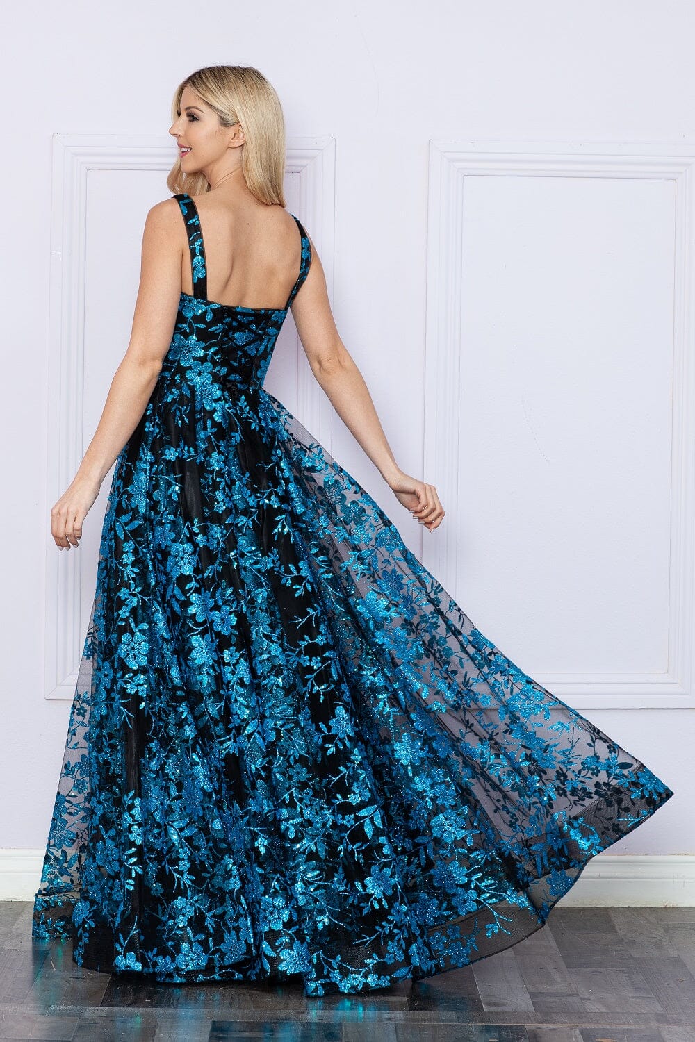 Poly USA 9298 Glitter Print Sleeveless A-line Gown