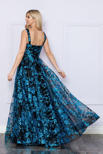 Poly USA 9298 Glitter Print Sleeveless A-line Gown
