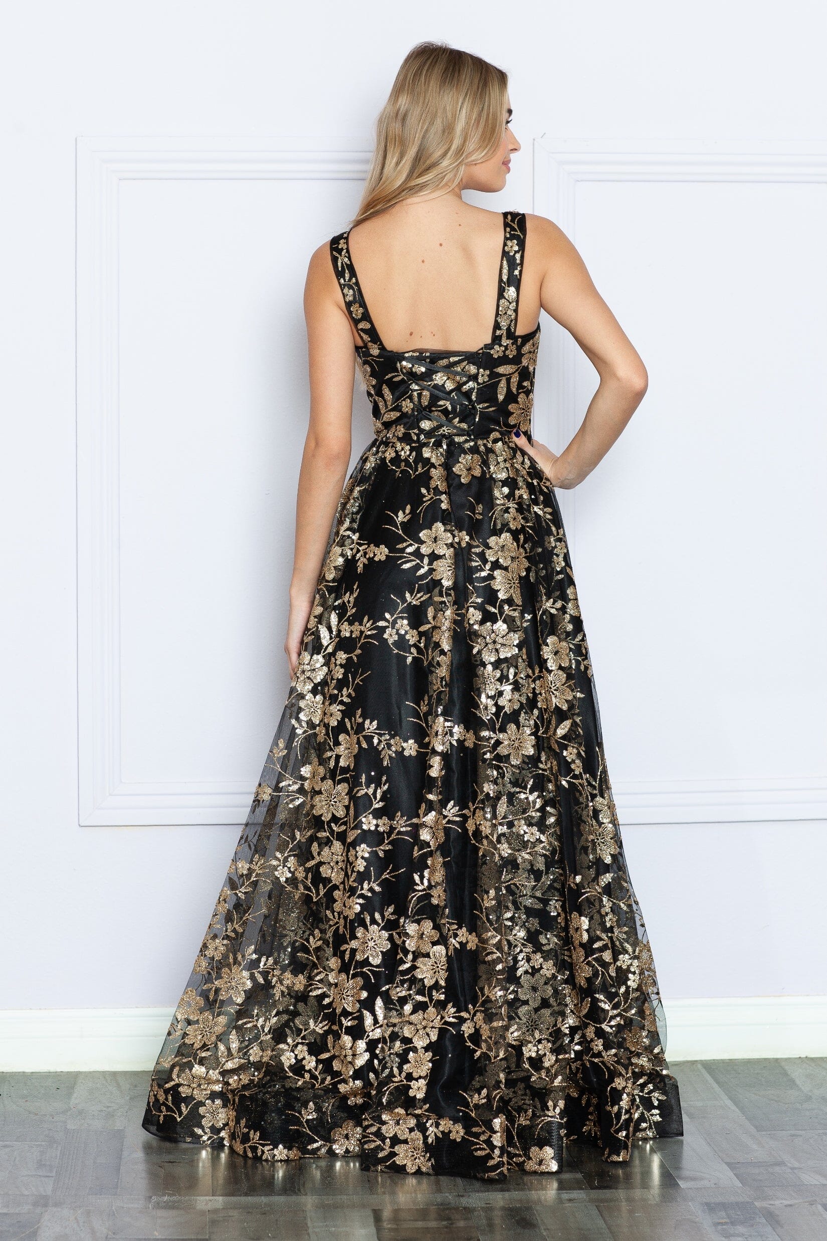 Poly USA 9298 Glitter Print Sleeveless A-line Gown