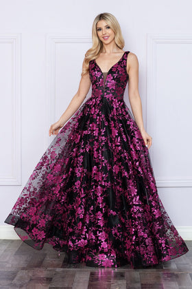 Poly USA 9298 Glitter Print Sleeveless A-line Gown