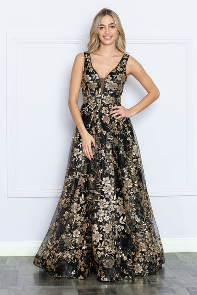 Poly USA 9298 Glitter Print Sleeveless A-line Gown
