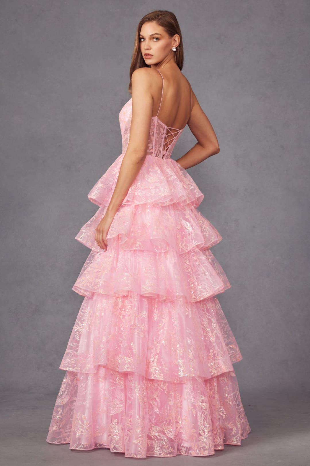 Glitter Print Sleeveless A-line Tiered Gown by Juliet JT2438K - Long Formal Dresses
