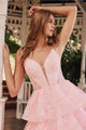 Glitter Print Sleeveless A-line Tiered Gown by Juliet JT2438K - Long Formal Dresses