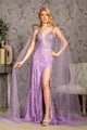 Glitter Print Sleeveless Cape Slit Gown by GLS Gloria GL3369 - XS / Lilac - Long Formal Dresses