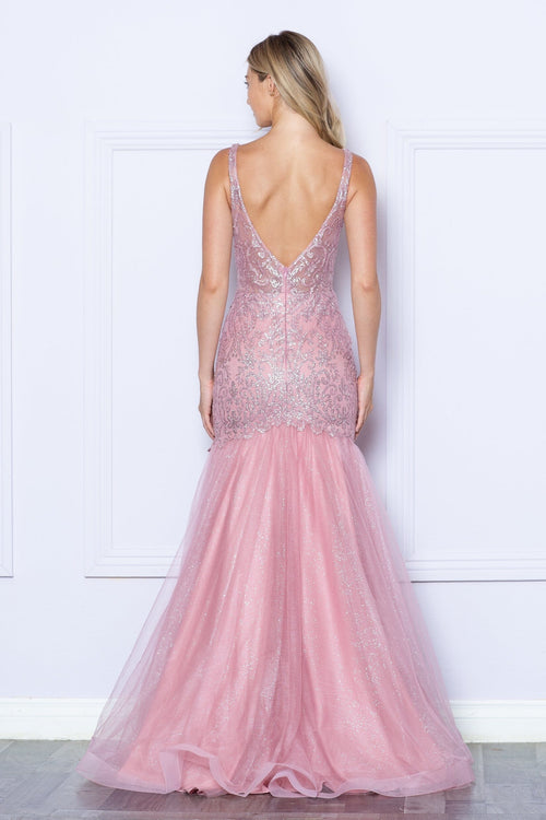 Poly USA 9388 Glitter Print Sleeveless Mermaid Dress