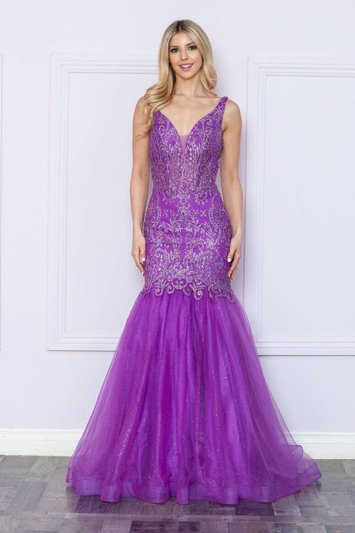 Poly USA 9388 Glitter Print Sleeveless Mermaid Dress