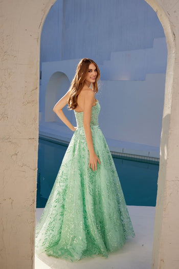 Glitter Print Strapless A-line Gown by Juliet JT2547S - Long Formal Dresses