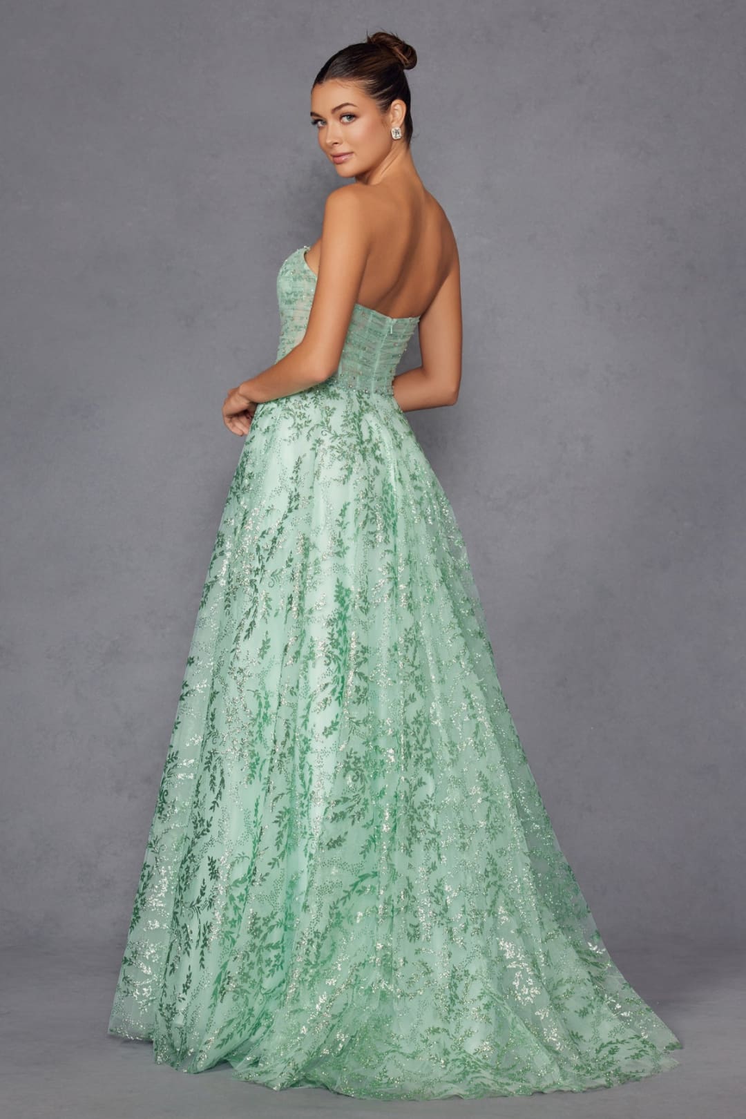 Glitter Print Strapless A-line Gown by Juliet JT2547S - Long Formal Dresses