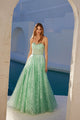 Glitter Print Strapless A-line Gown by Juliet JT2547S - Mint Green / 2 - Long Formal Dresses