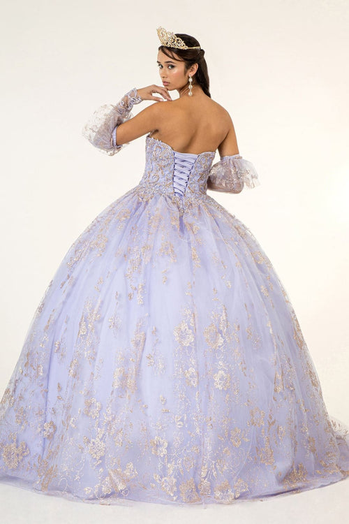 Glitter Print Strapless Ball Gown by Elizabeth K GL1944 - Quinceanera Dresses