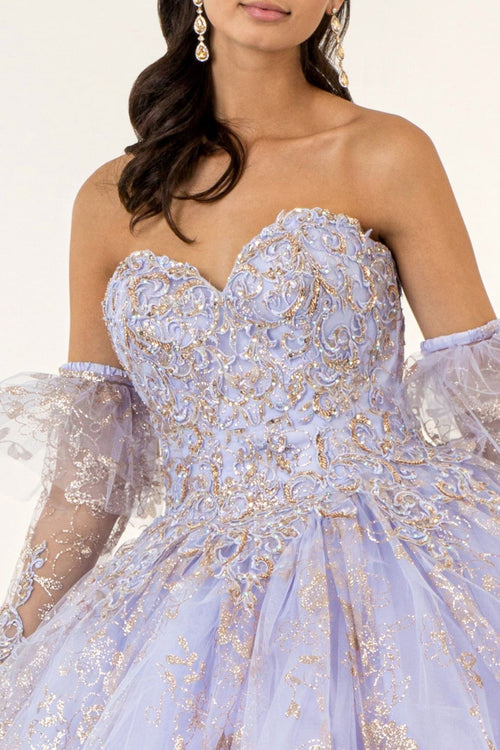 Glitter Print Strapless Ball Gown by Elizabeth K GL1944 - Quinceanera Dresses