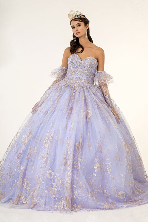 Glitter Print Strapless Ball Gown by Elizabeth K GL1944 - Quinceanera Dresses
