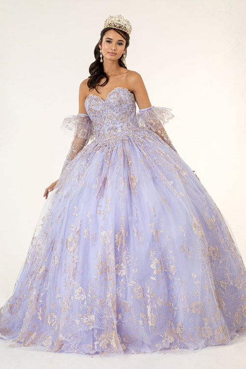 Glitter Print Strapless Ball Gown by Elizabeth K GL1944 - XS / Lilac - Quinceanera Dresses