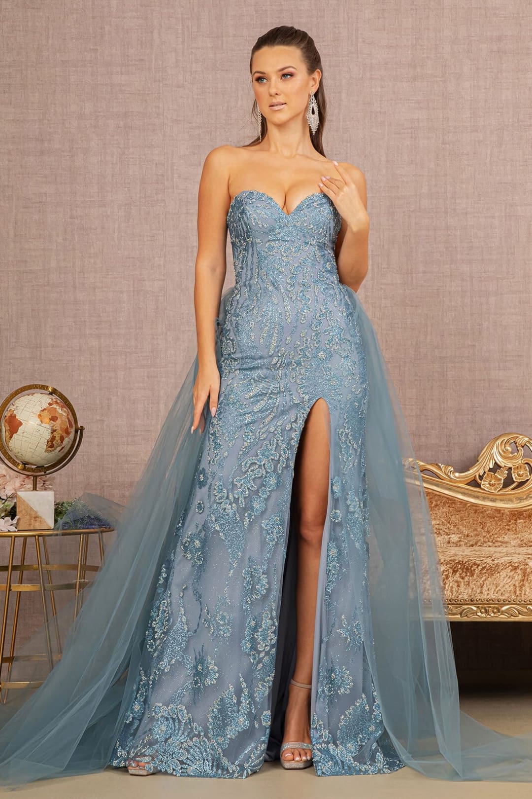 Glitter Print Strapless Overskirt Gown by GLS Gloria GL3156 - Long Formal Dresses