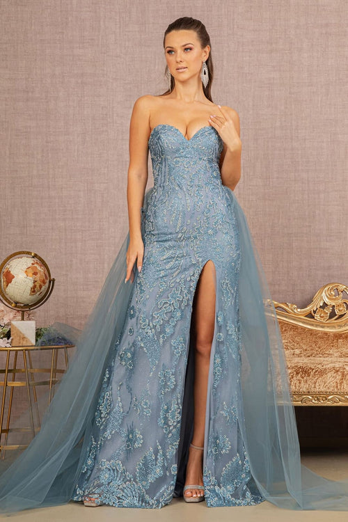 Glitter Print Strapless Overskirt Gown by GLS Gloria GL3156 - Long Formal Dresses