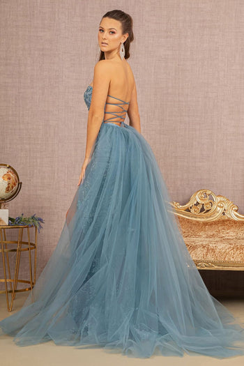 Glitter Print Strapless Overskirt Gown by GLS Gloria GL3156 - Long Formal Dresses