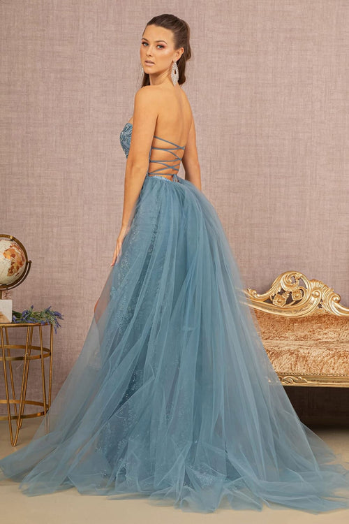 Glitter Print Strapless Overskirt Gown by GLS Gloria GL3156 - Long Formal Dresses