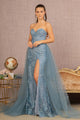 Glitter Print Strapless Overskirt Gown by GLS Gloria GL3156 - XS / Smoky Blue - Long Formal Dresses