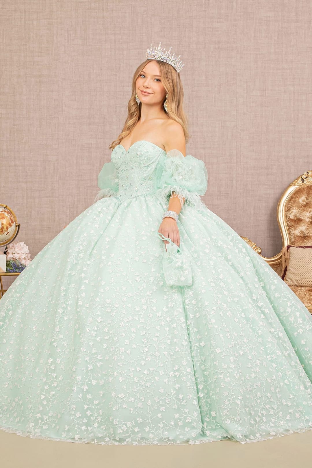 Glitter Print Sweetheart Ball Gown by Elizabeth K GL3176 - Quinceanera Dresses