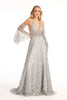 Glitter Print V-Neck Gown by Elizabeth K GL3002 - XS / Gray - Long Formal Dresses