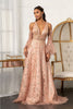 Glitter Print V-Neck Gown by Elizabeth K GL3002 - XS / Rose Gold - Long Formal Dresses