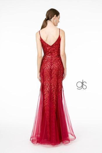 Glitter Sequined V-Neck Mermaid Gown by Elizabeth K GL2939 - Long Formal Dresses