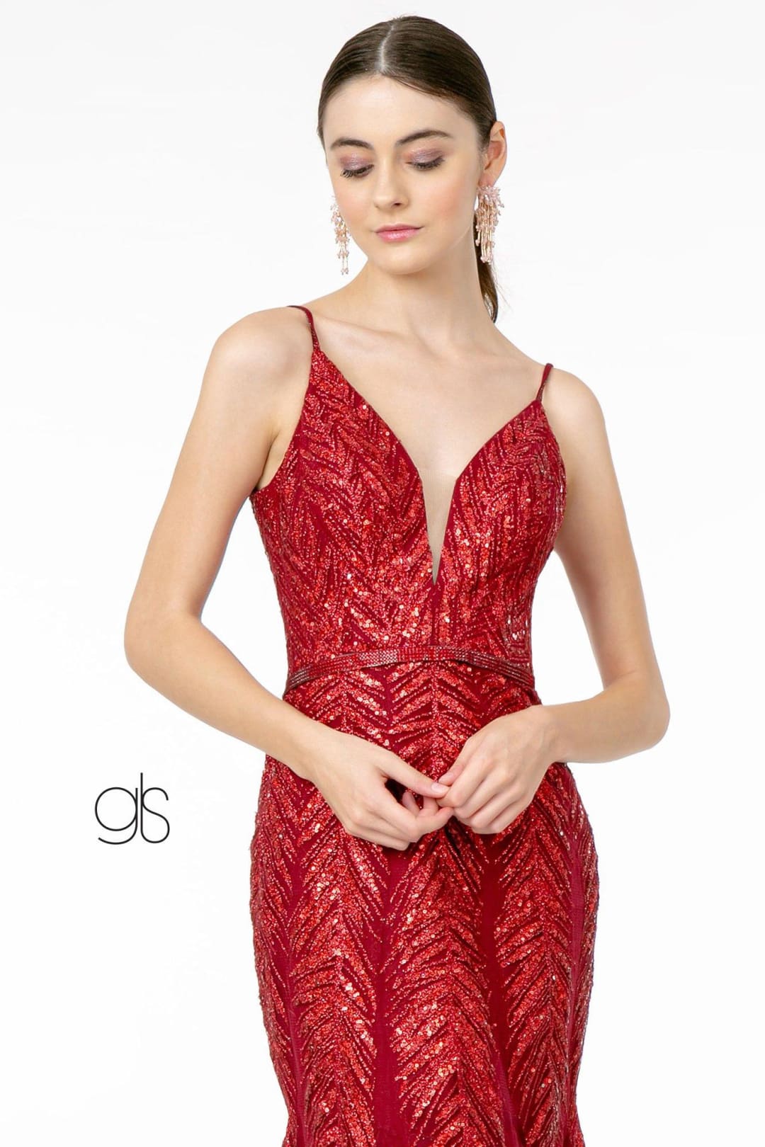 Glitter Sequined V-Neck Mermaid Gown by Elizabeth K GL2939 - Long Formal Dresses