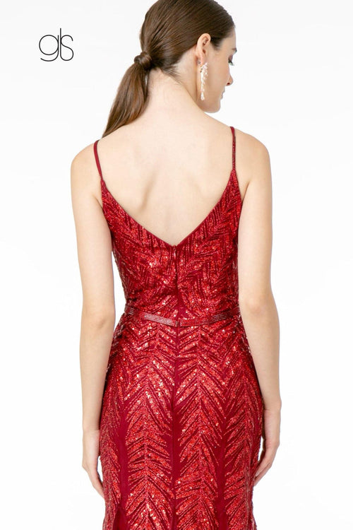 Glitter Sequined V-Neck Mermaid Gown by Elizabeth K GL2939 - Long Formal Dresses