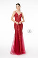 Glitter Sequined V-Neck Mermaid Gown by Elizabeth K GL2939 - S / Wine - Long Formal Dresses
