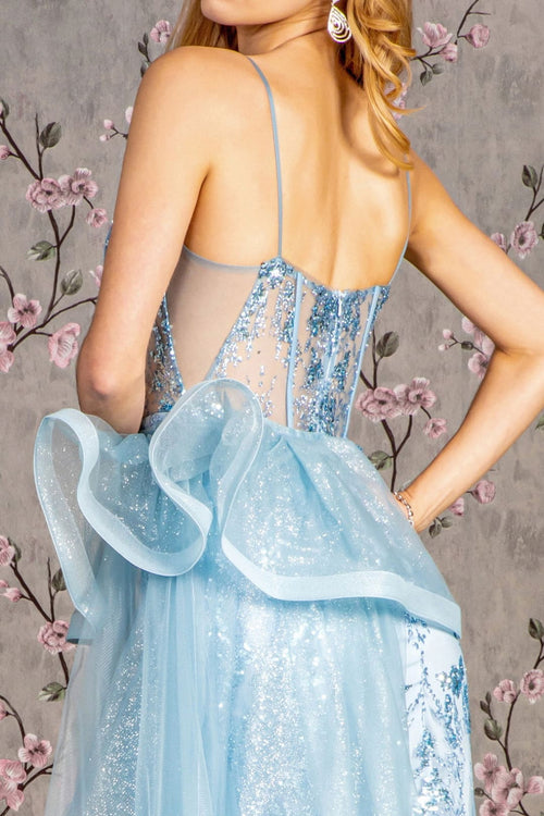 Glitter Sleeveless Overskirt Slit Gown by GLS Gloria GL3459 - Long Formal Dresses