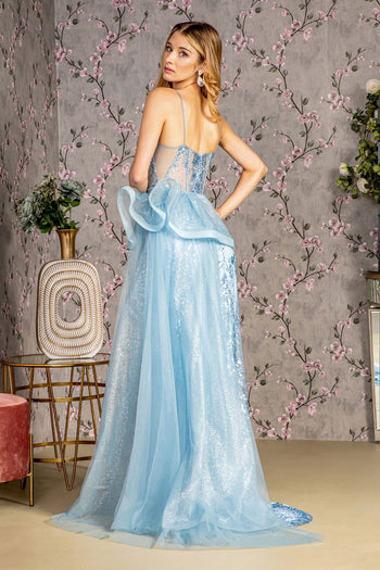 Glitter Sleeveless Overskirt Slit Gown by GLS Gloria GL3459 - Long Formal Dresses