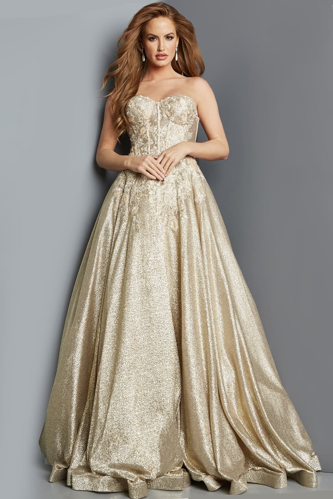 Glitter Strapless A-line Gown by Jovani 07497 - Long Formal Dresses
