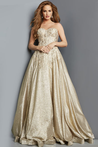 Glitter Strapless A-line Gown by Jovani 07497 - Long Formal Dresses