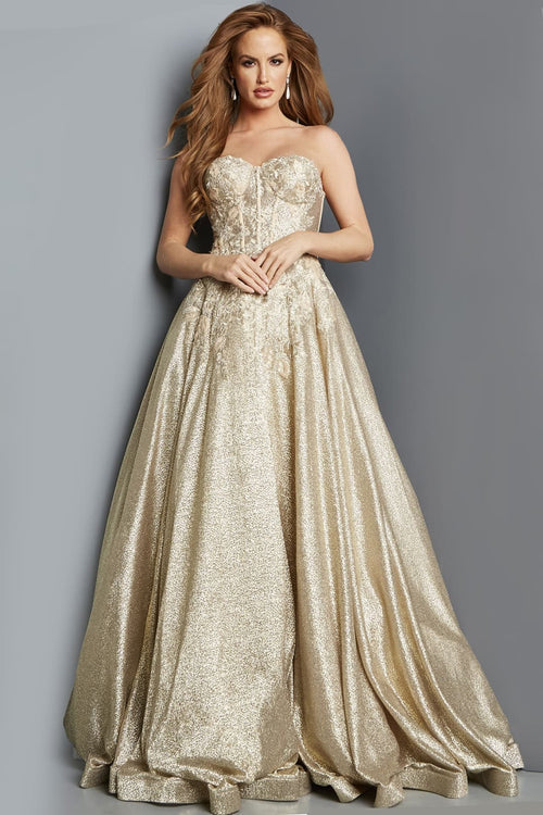 Glitter Strapless A-line Gown by Jovani 07497 - Long Formal Dresses
