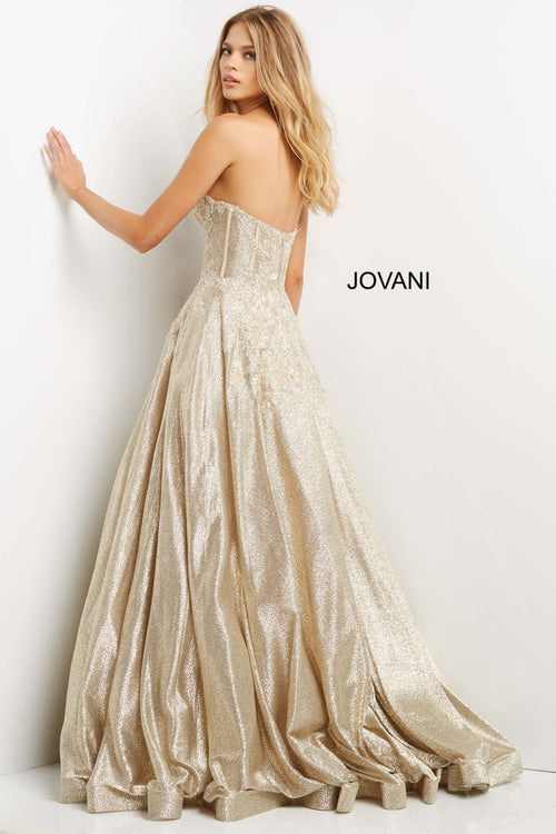 Glitter Strapless A-line Gown by Jovani 07497 - Long Formal Dresses