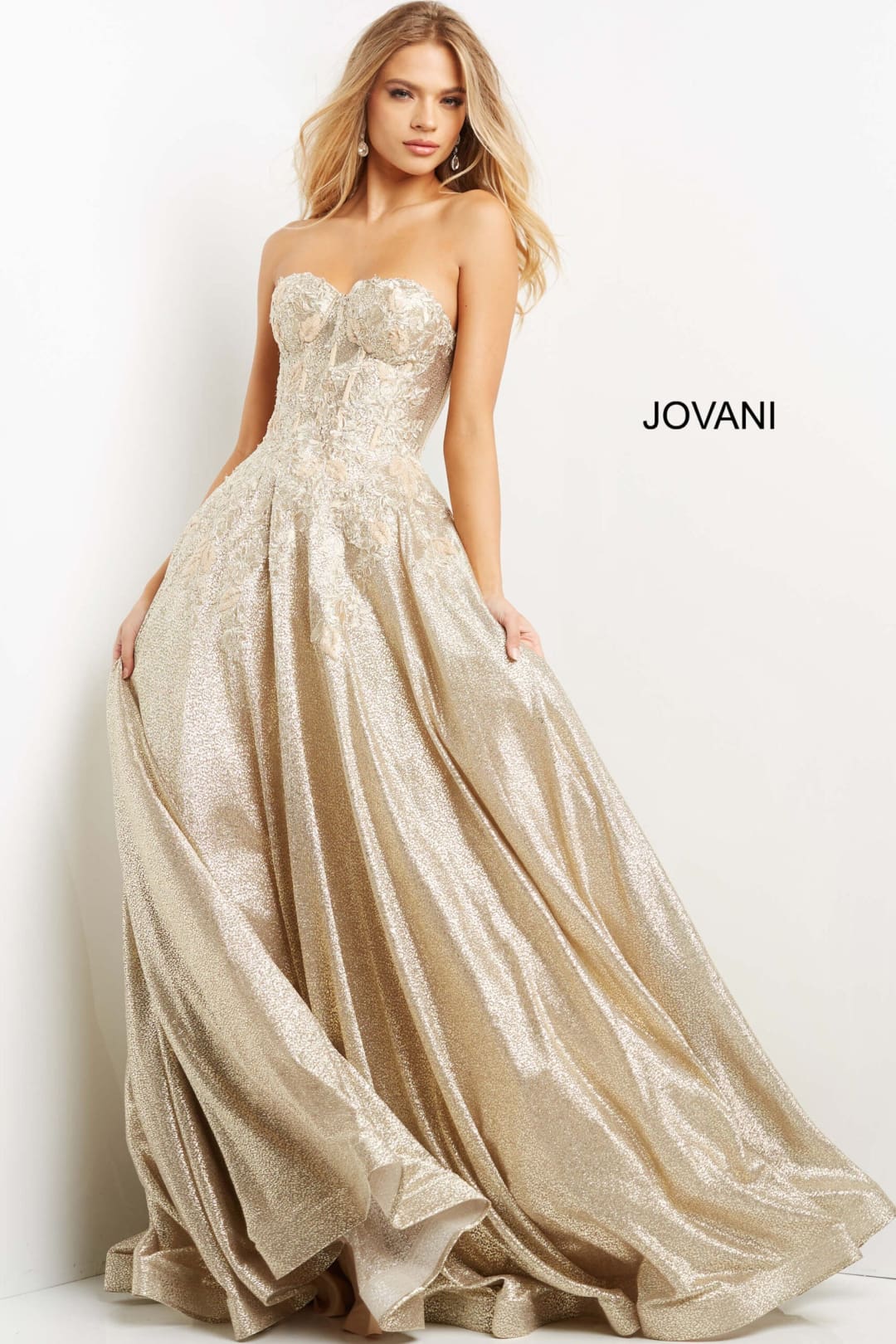 Glitter Strapless A-line Gown by Jovani 07497 - Long Formal Dresses