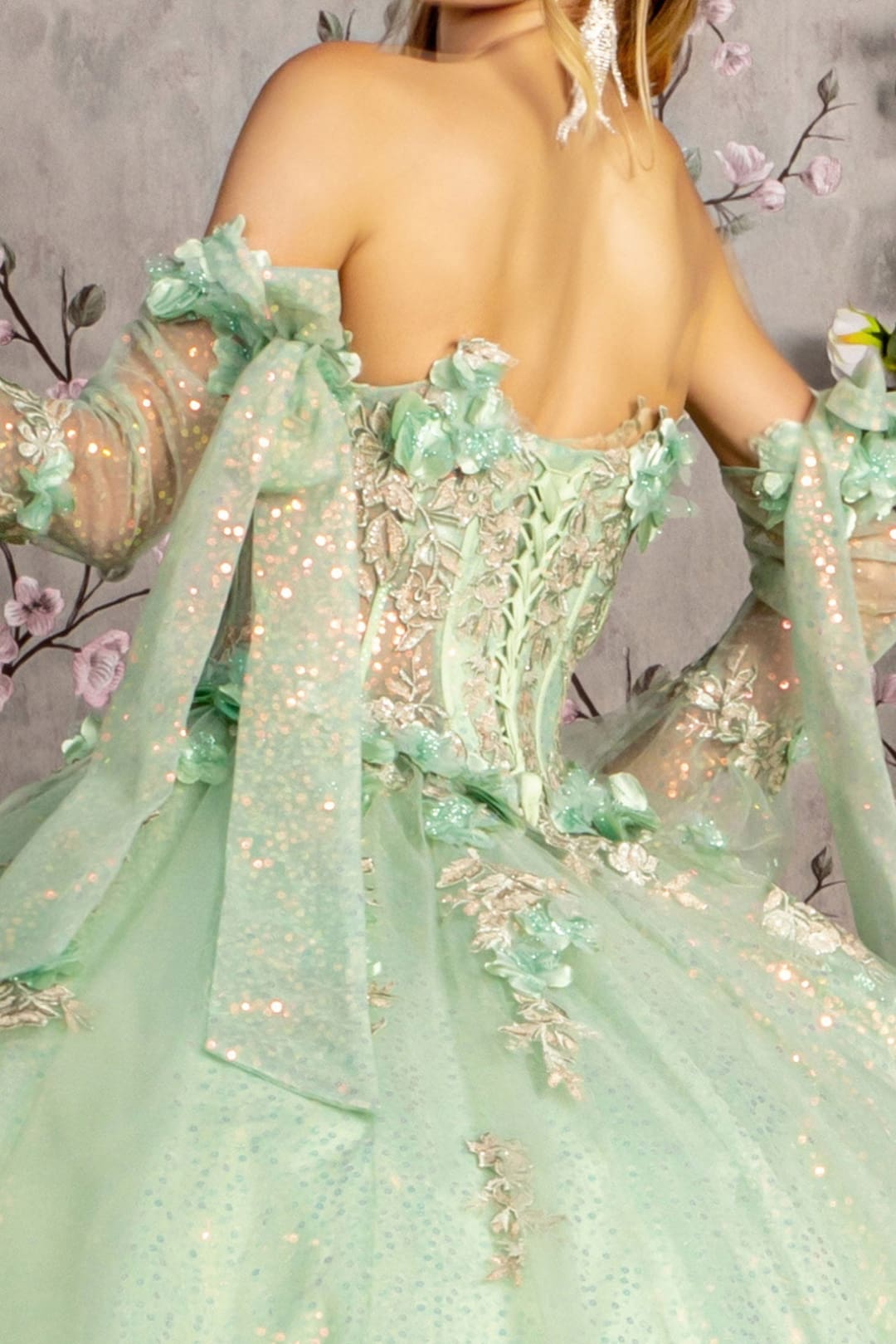 Glitter Strapless Bell Sleeve Ball Gown by GLS Gloria GL3486 - Quinceanera Dresses