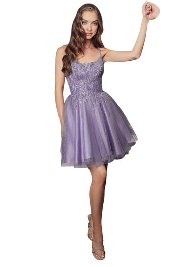 Glitter Tulle Cocktail Dress 2025 Sparkling Party Dress - Lavender / XS - Prom