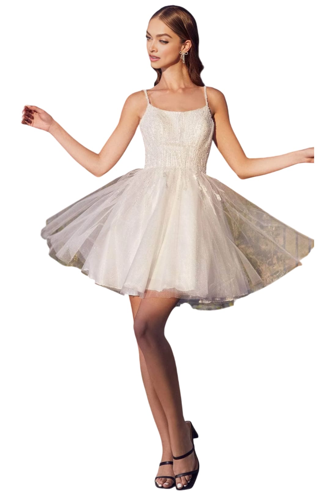 Glitter Tulle Cocktail Dress 2025 Sparkling Party Dress - Off White / XS - Prom