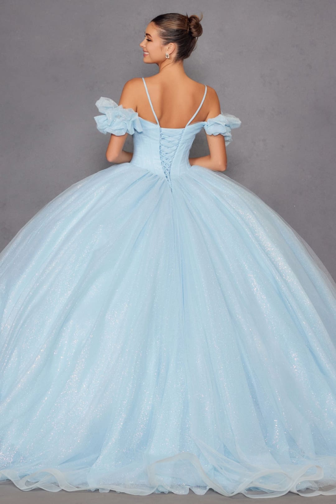 Glitter Tulle Off Shoulder Ball Gown by Juliet JT1487H - Quinceanera Dresses