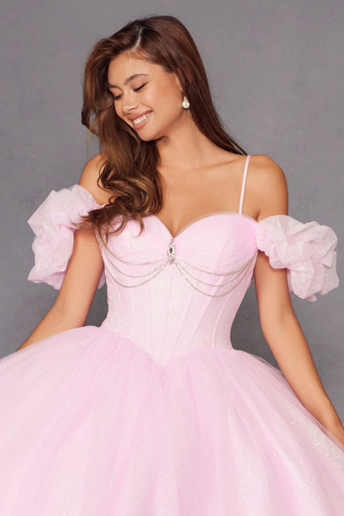 Glitter Tulle Off Shoulder Ball Gown by Juliet JT1487H - Quinceanera Dresses